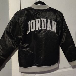 Jordan Black Satin Bomber Jacket with Gray Trim